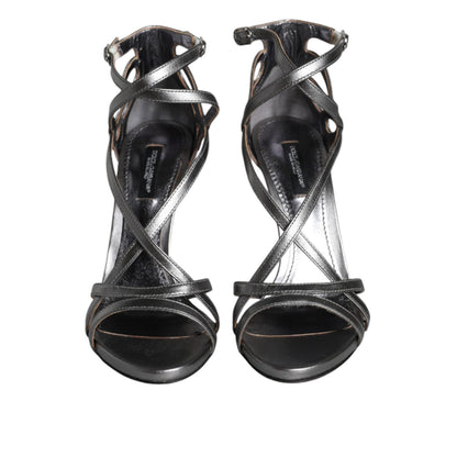 Dolce & Gabbana Silver Keira Leather Heels Sandals Shoes
