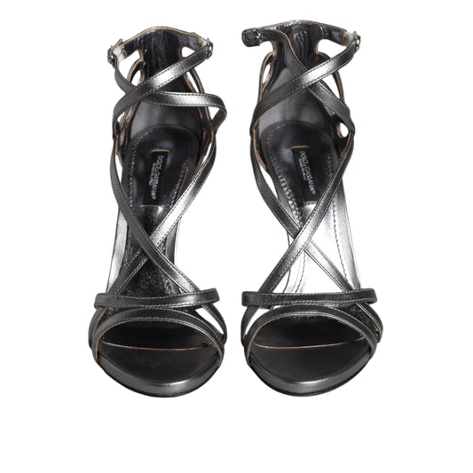 Dolce & Gabbana Silver Keira Leather Heels Sandals Shoes