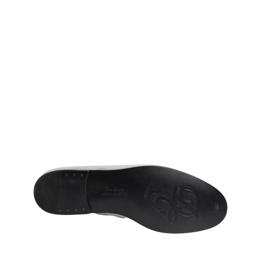 Dolce & Gabbana Silver Leather DG Logo Slip On Loafers Shoes