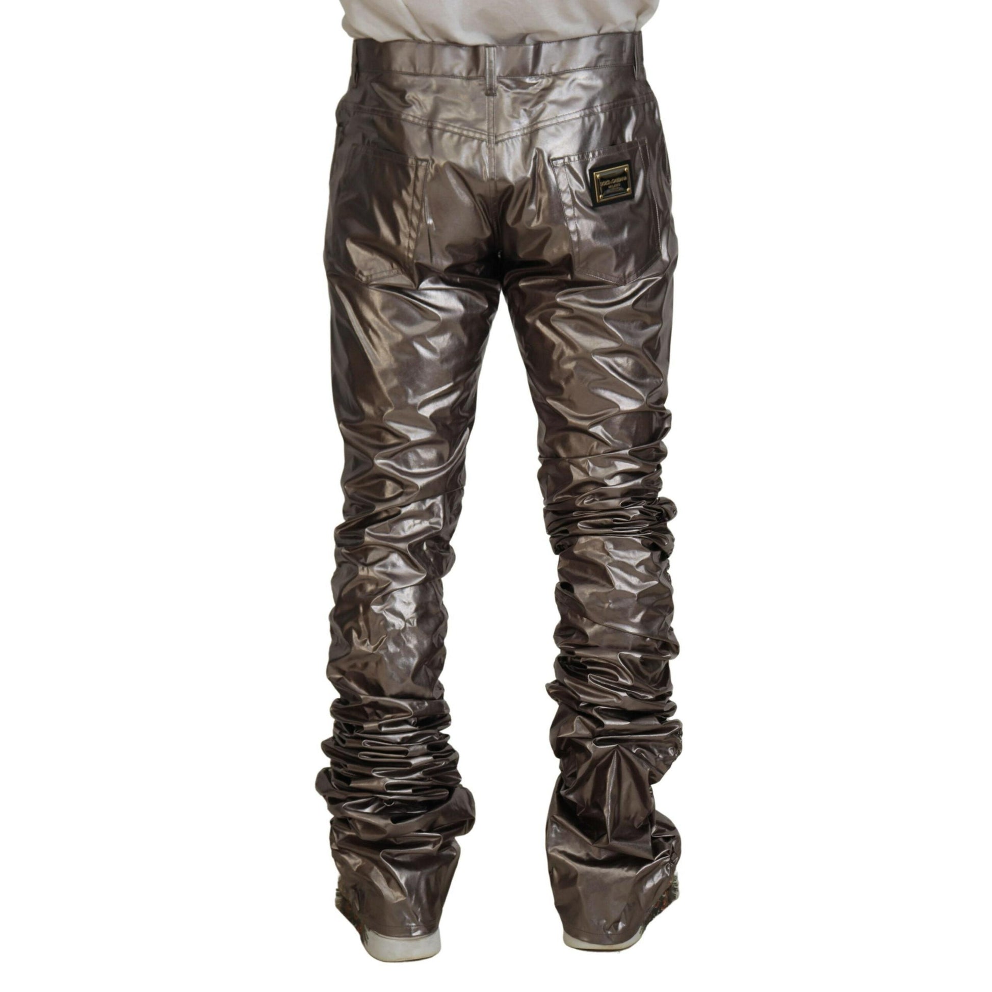 Dolce & Gabbana Silver Metallic Nylon Stretch Pants