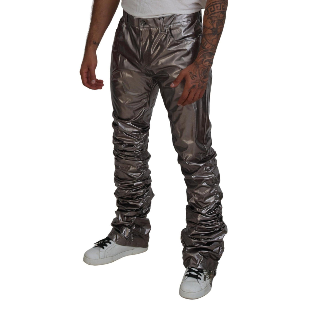 Dolce & Gabbana Silver Metallic Nylon Stretch Pants