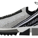 Dolce & Gabbana Silver Rhinestones Sorrento Sneakers Shoes