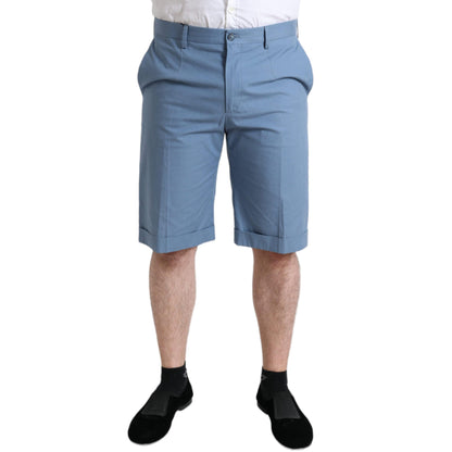 Dolce & Gabbana Sky Blue Cotton Folded Hem Men Bermuda Shorts