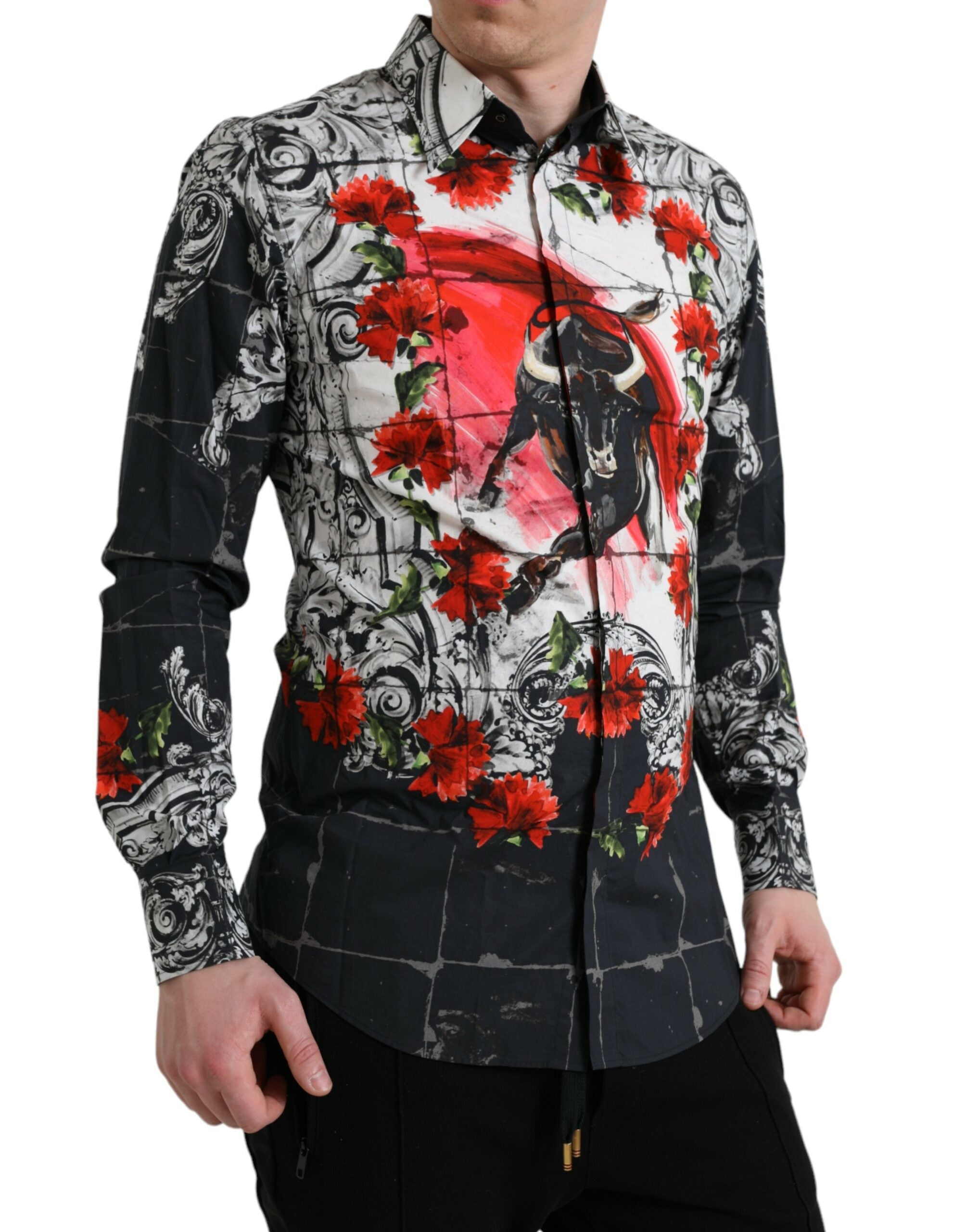 Dolce & Gabbana Slim Fit Floral Bull Bomuld Dress Shirt-Modeoutlet