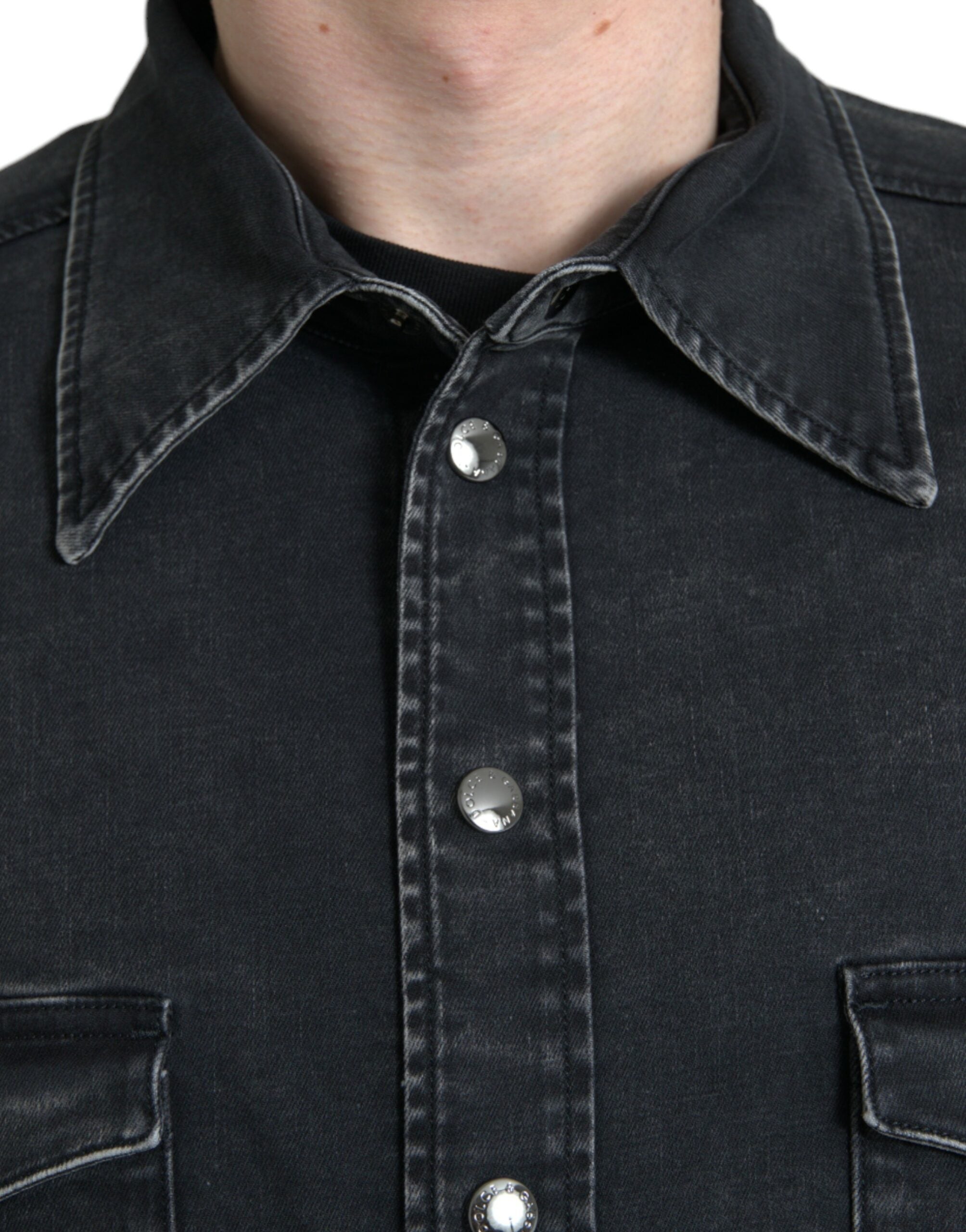 Dolce & Gabbana Sort Bomuld Long Sleeve Denim Casual Shirt-Modeoutlet