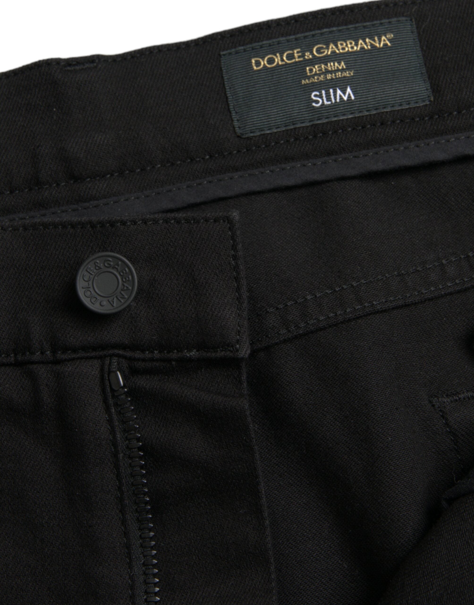 Dolce & Gabbana Sort Bomuld Stretch Slim Skinny Denim Jeans-Modeoutlet