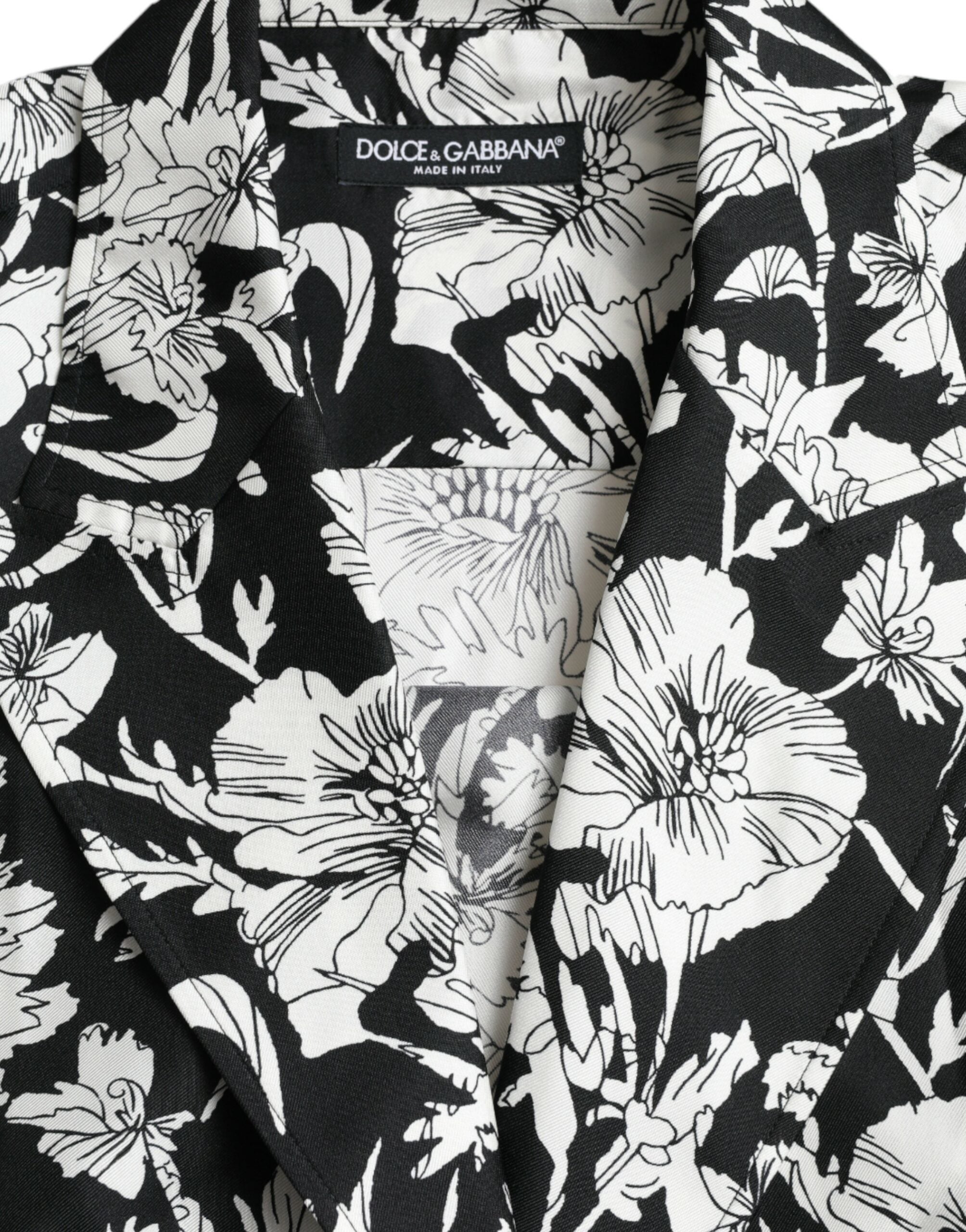 Dolce & Gabbana Sort Hvid Floral Button Down Casual Shirt-Modeoutlet