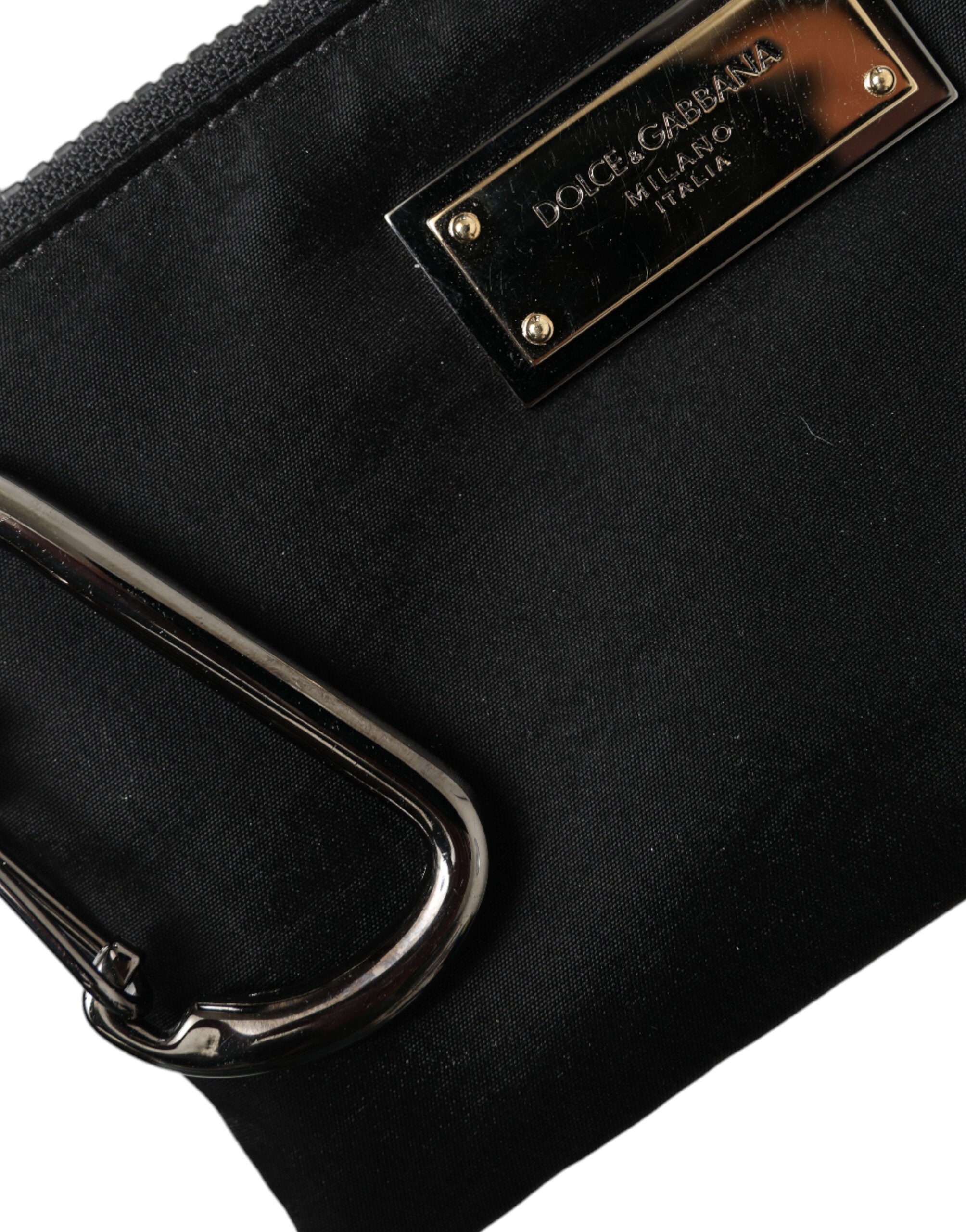 Dolce & Gabbana Sort Nylon Logo Plaque Keyring Pouch Clutch Taske-Modeoutlet