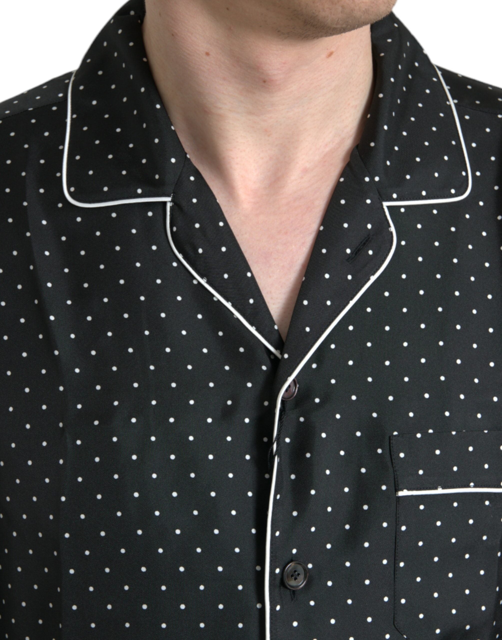 Dolce & Gabbana Sort Polka Dot Silke Long Sleeve Shirt-Modeoutlet