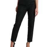 Dolce & Gabbana Sort Polyester High Waist Tapered Bukser & Jeans-Modeoutlet