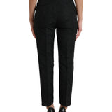 Dolce & Gabbana Sort Polyester High Waist Tapered Bukser & Jeans-Modeoutlet