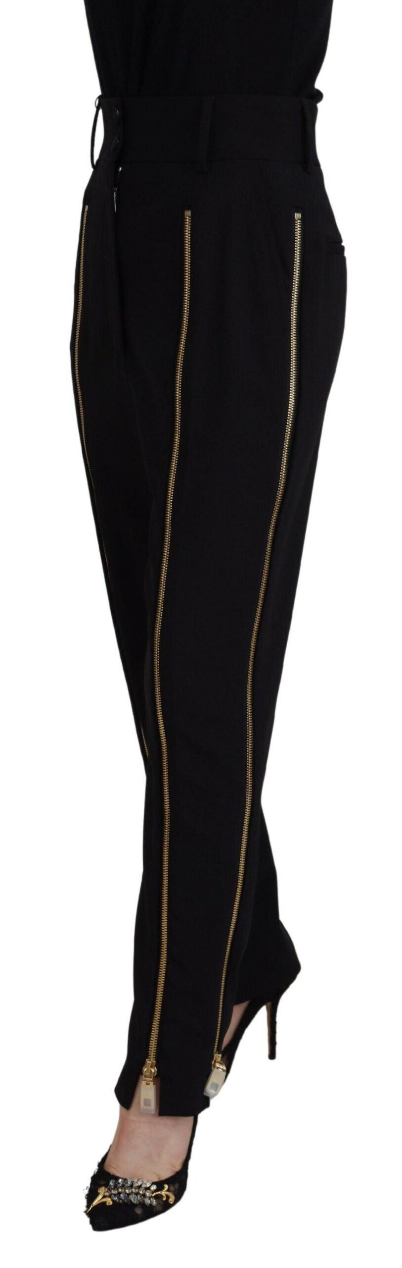 Dolce & Gabbana Sort Uld High Waist Tapered Bukser & Jeans-Modeoutlet