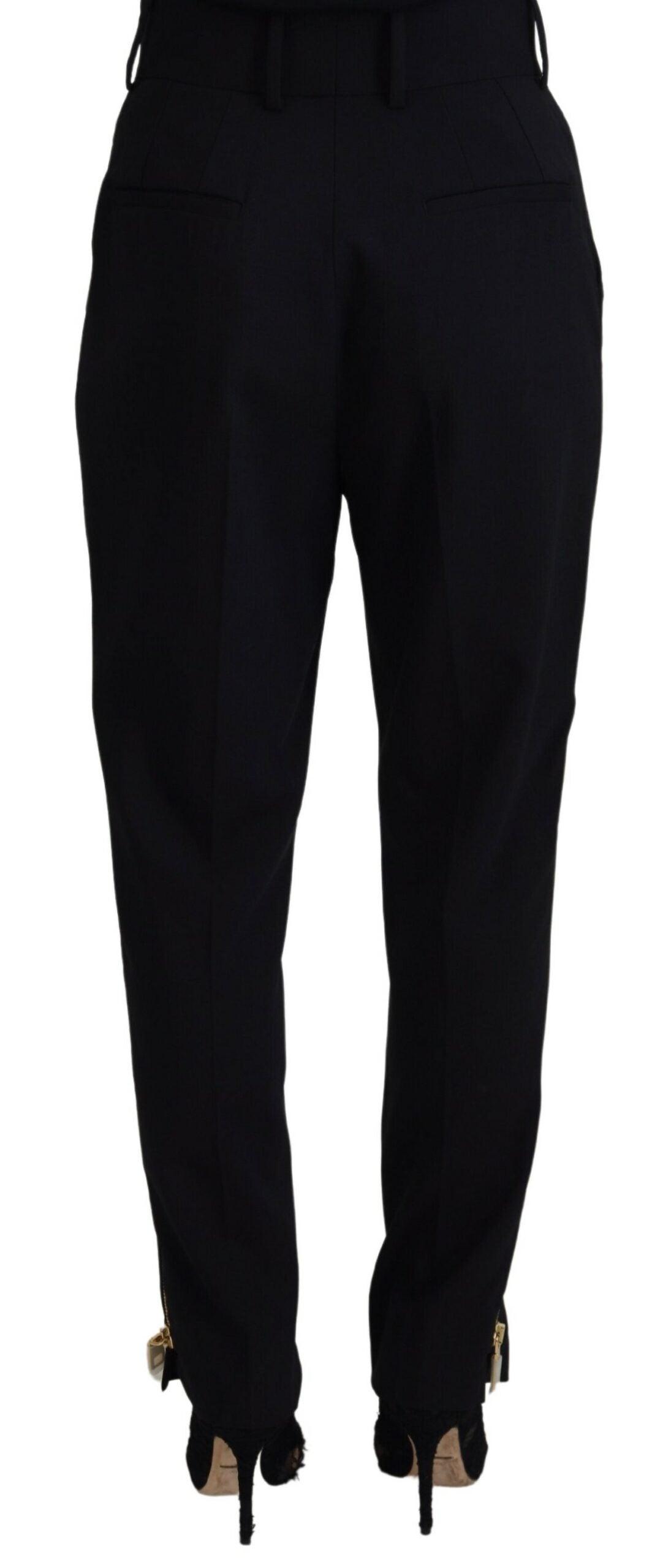Dolce & Gabbana Sort Uld High Waist Tapered Bukser & Jeans-Modeoutlet