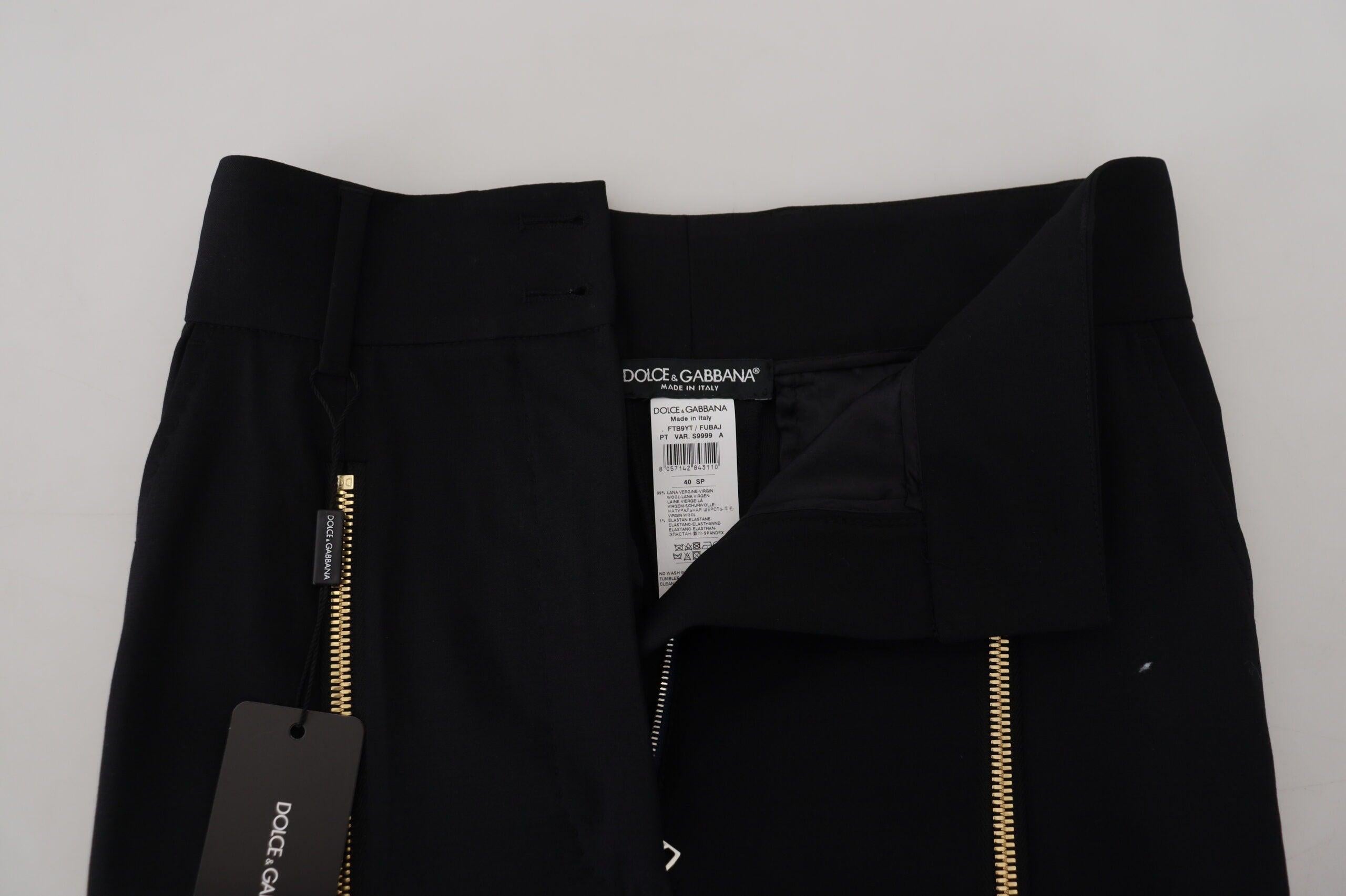 Dolce & Gabbana Sort Uld High Waist Tapered Bukser & Jeans-Modeoutlet