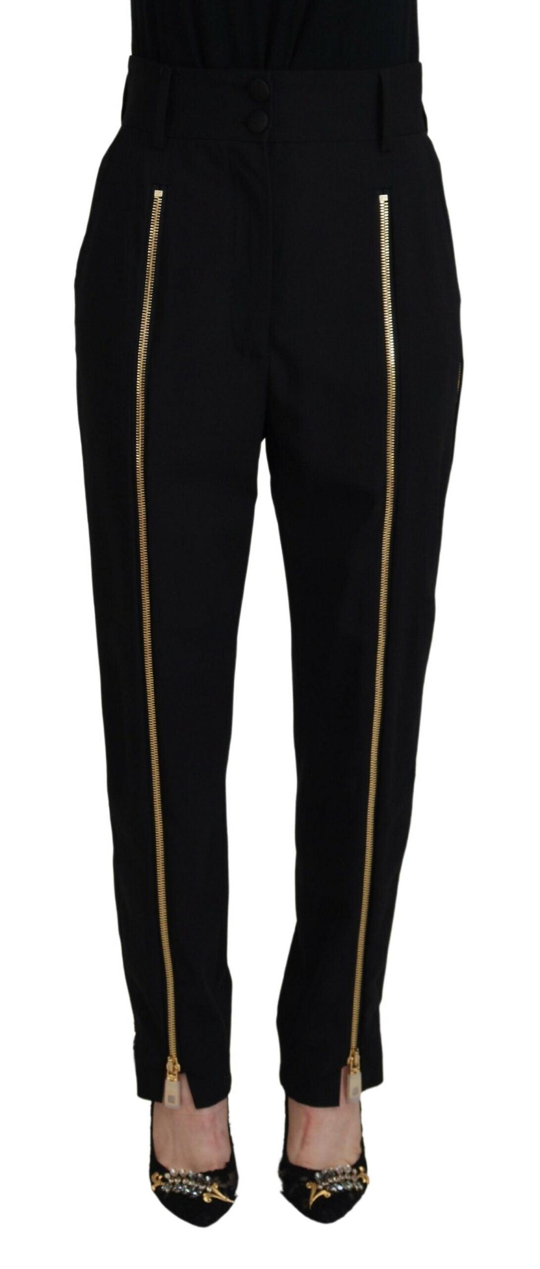 Dolce & Gabbana Sort Uld High Waist Tapered Bukser & Jeans-Modeoutlet