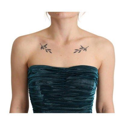 Dolce & Gabbana Turquoise Bustier Bodice Draped Midi Dress