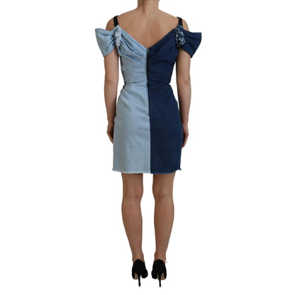 Dolce & Gabbana Two Tone Blue Patchwork Denim Mini Dress