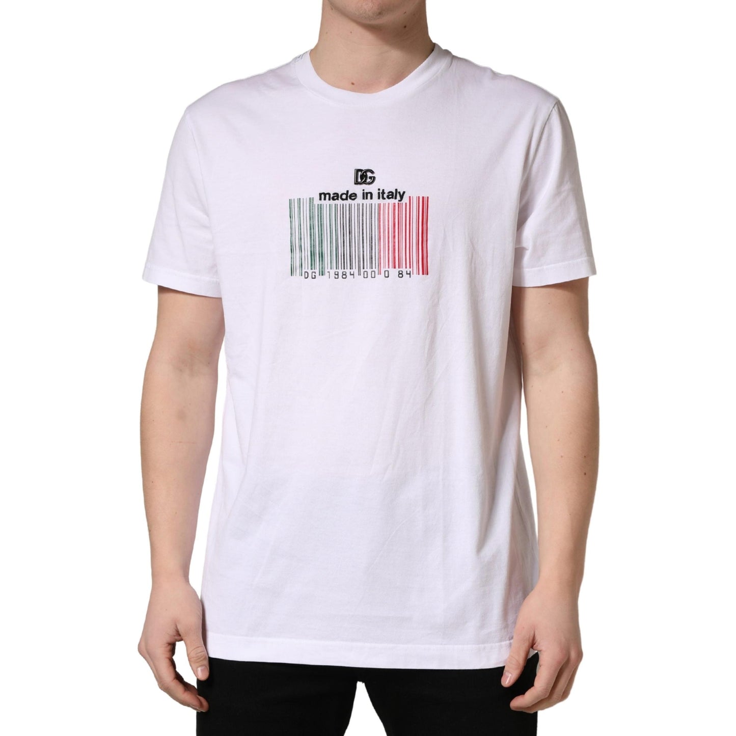 Dolce & Gabbana White Barcode Cotton Crew Neck Men T-shirt