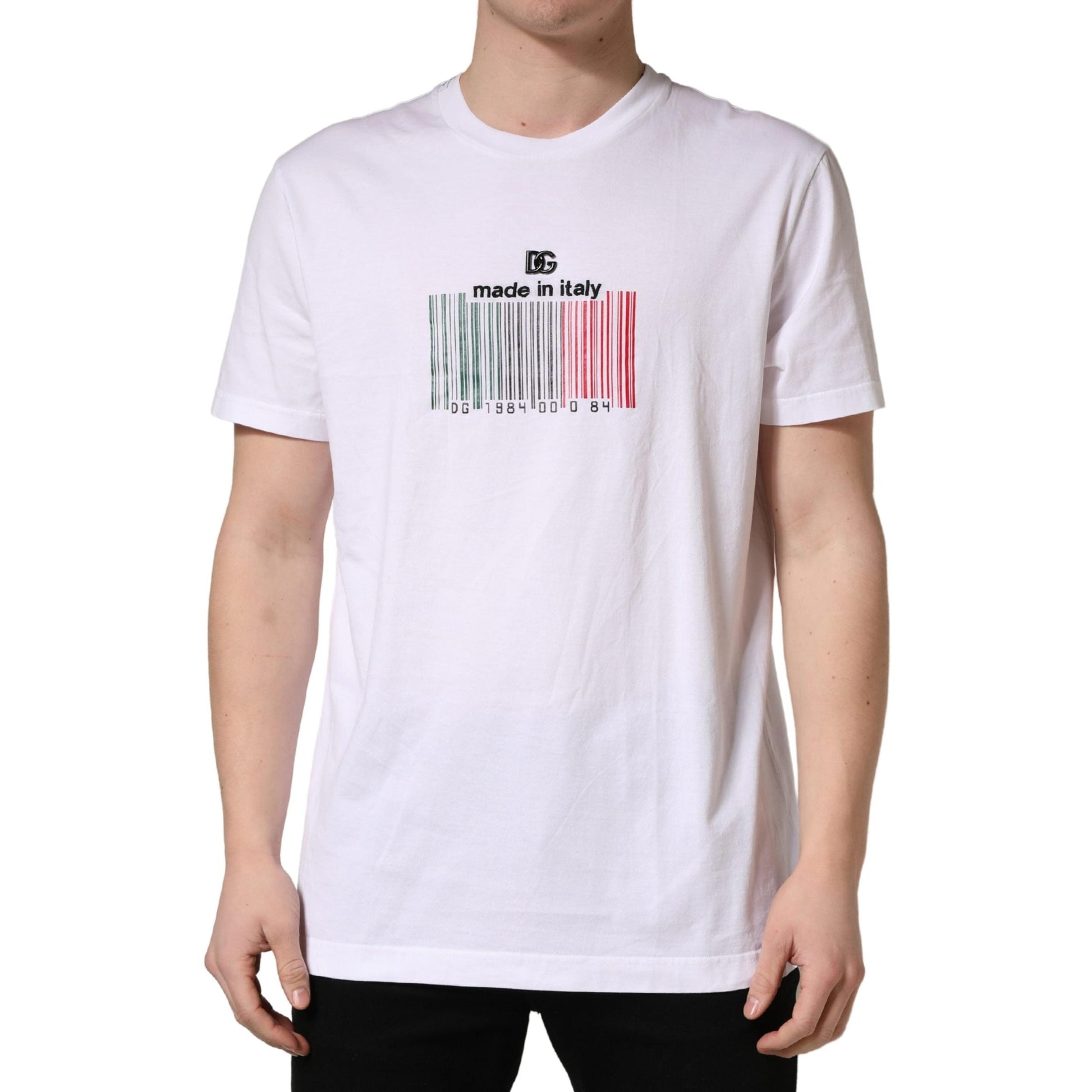 Dolce & Gabbana White Barcode Cotton Crew Neck Men T-shirt