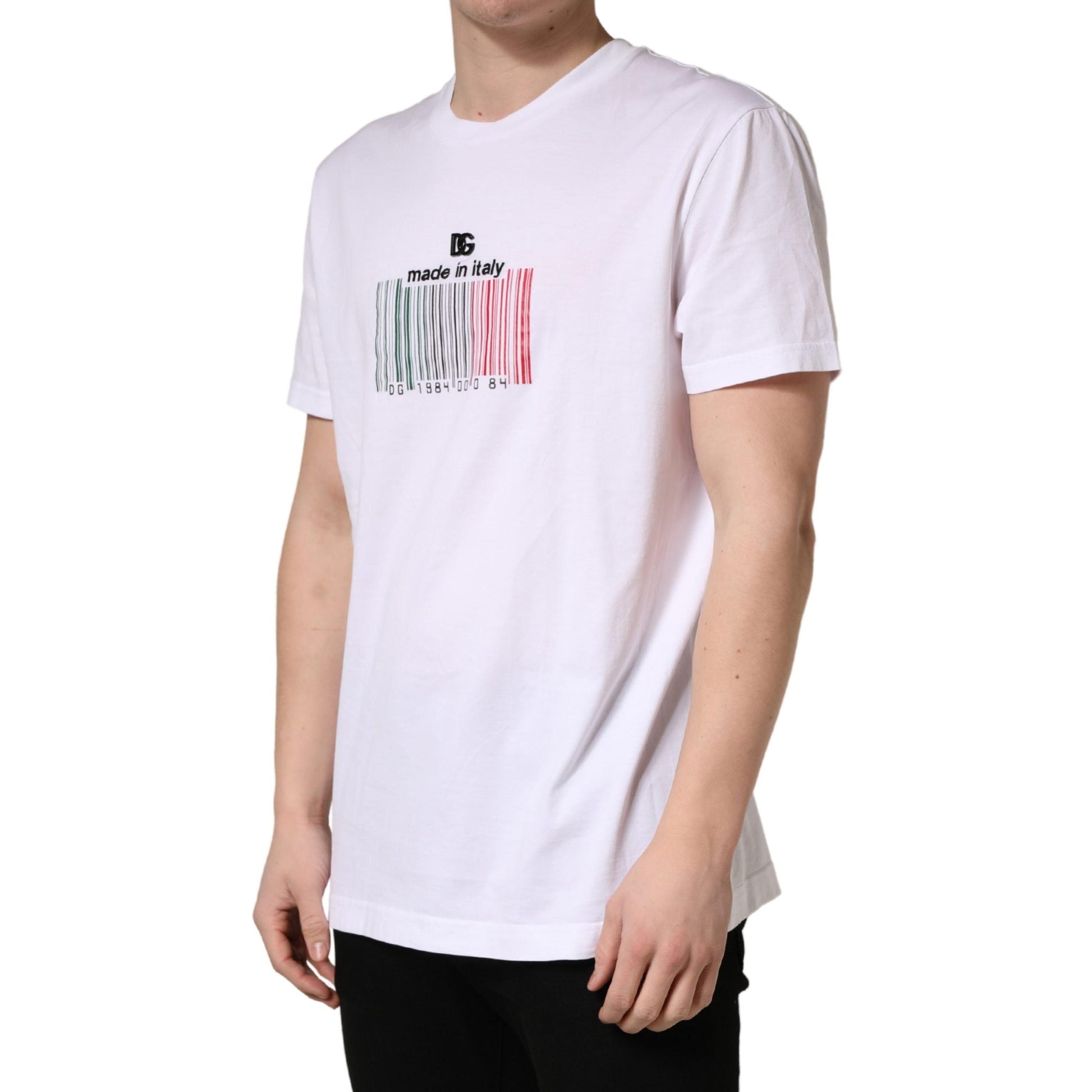 Dolce & Gabbana White Barcode Cotton Crew Neck Men T-shirt
