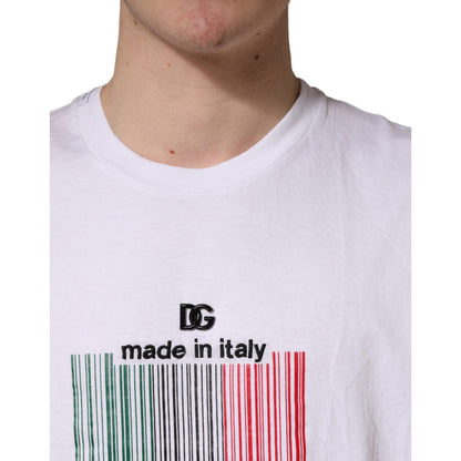 Dolce & Gabbana White Barcode Cotton Crew Neck Men T-shirt