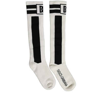Dolce & Gabbana White Black Cotton Stretch Knee High Socks