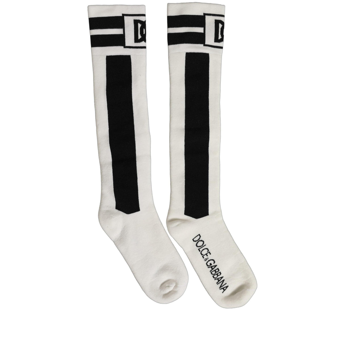 Dolce & Gabbana White Black Cotton Stretch Knee High Socks