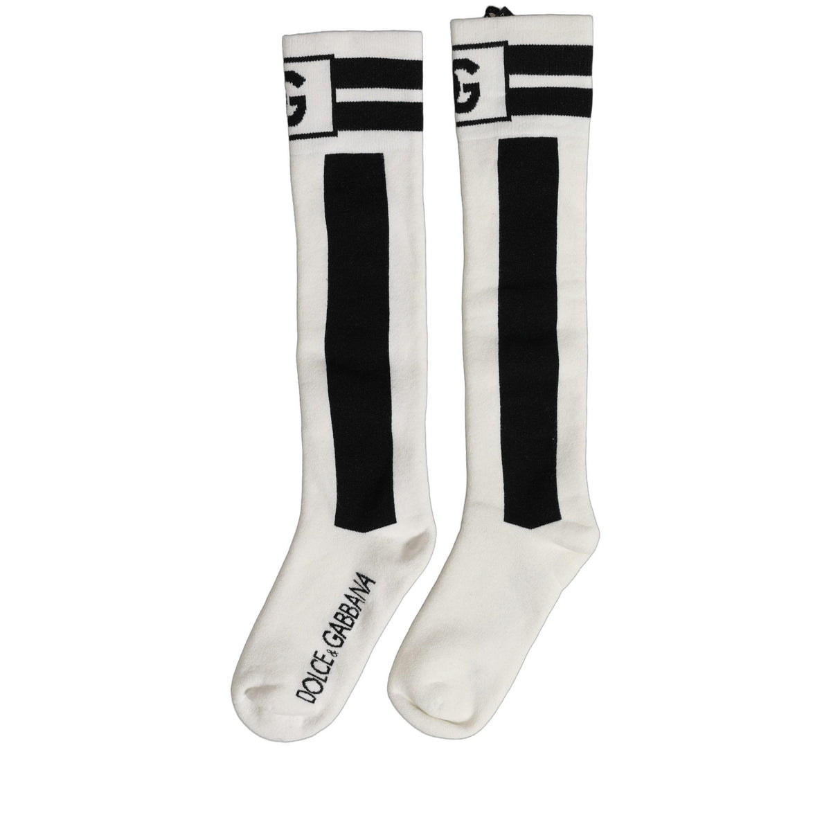 Dolce & Gabbana White Black Cotton Stretch Knee High Socks