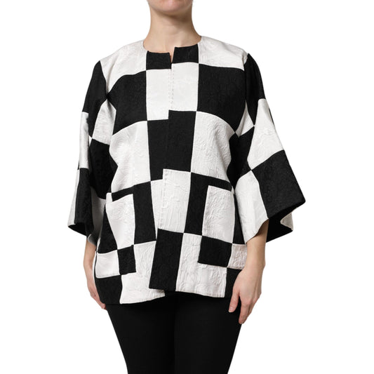 Dolce & Gabbana White Black Patchwork Jacquard Blazer Jacket