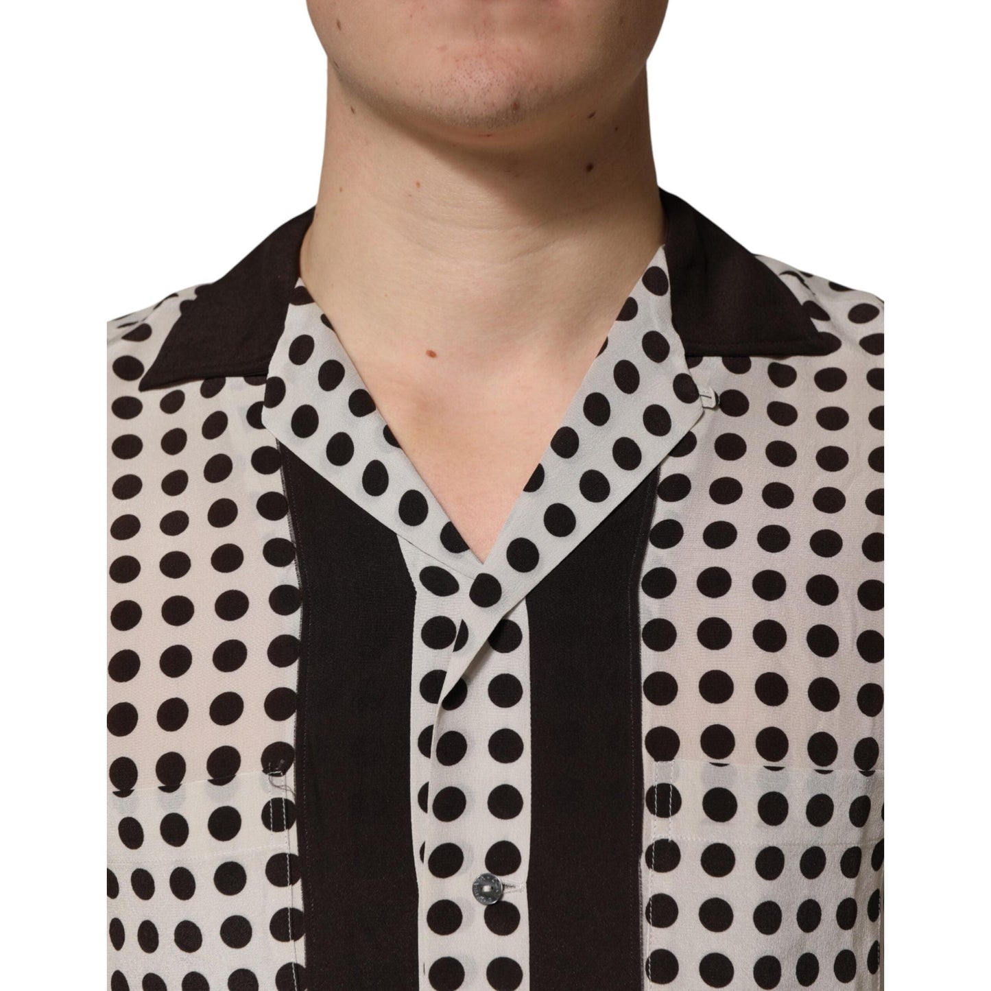 Dolce & Gabbana White Black Polka Dot Silk Men Casual Shirt