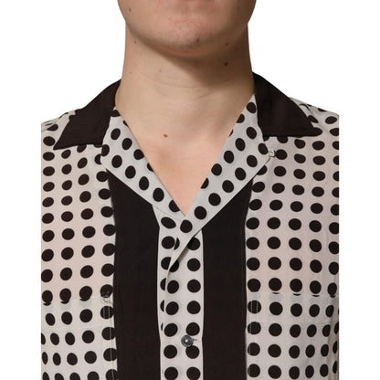 Dolce & Gabbana White Black Polka Dot Silk Men Casual Shirt