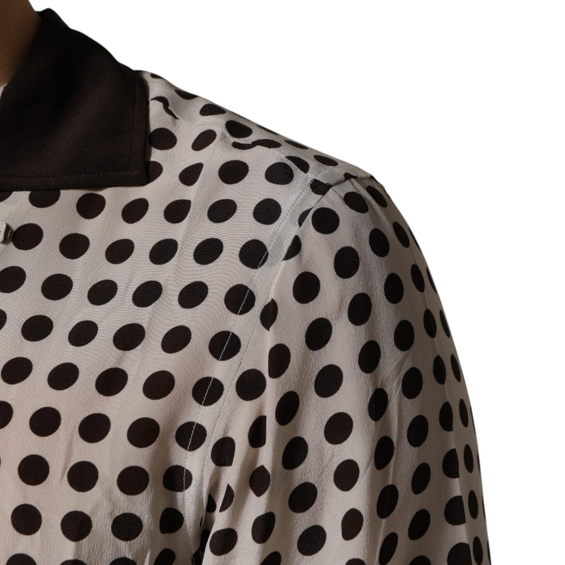Dolce & Gabbana White Black Polka Dot Silk Men Casual Shirt