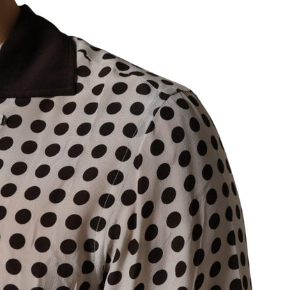 Dolce & Gabbana White Black Polka Dot Silk Men Casual Shirt