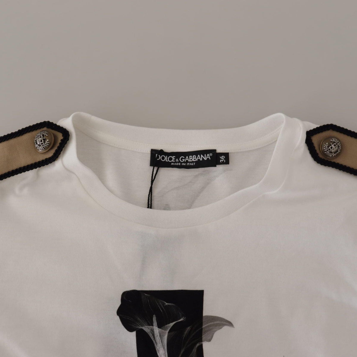 Dolce & Gabbana White Black Roses Crewneck Cotton T-shirt