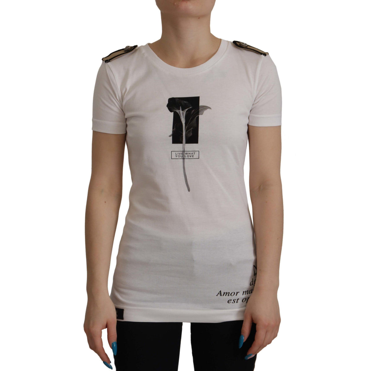 Dolce & Gabbana White Black Roses Crewneck Cotton T-shirt