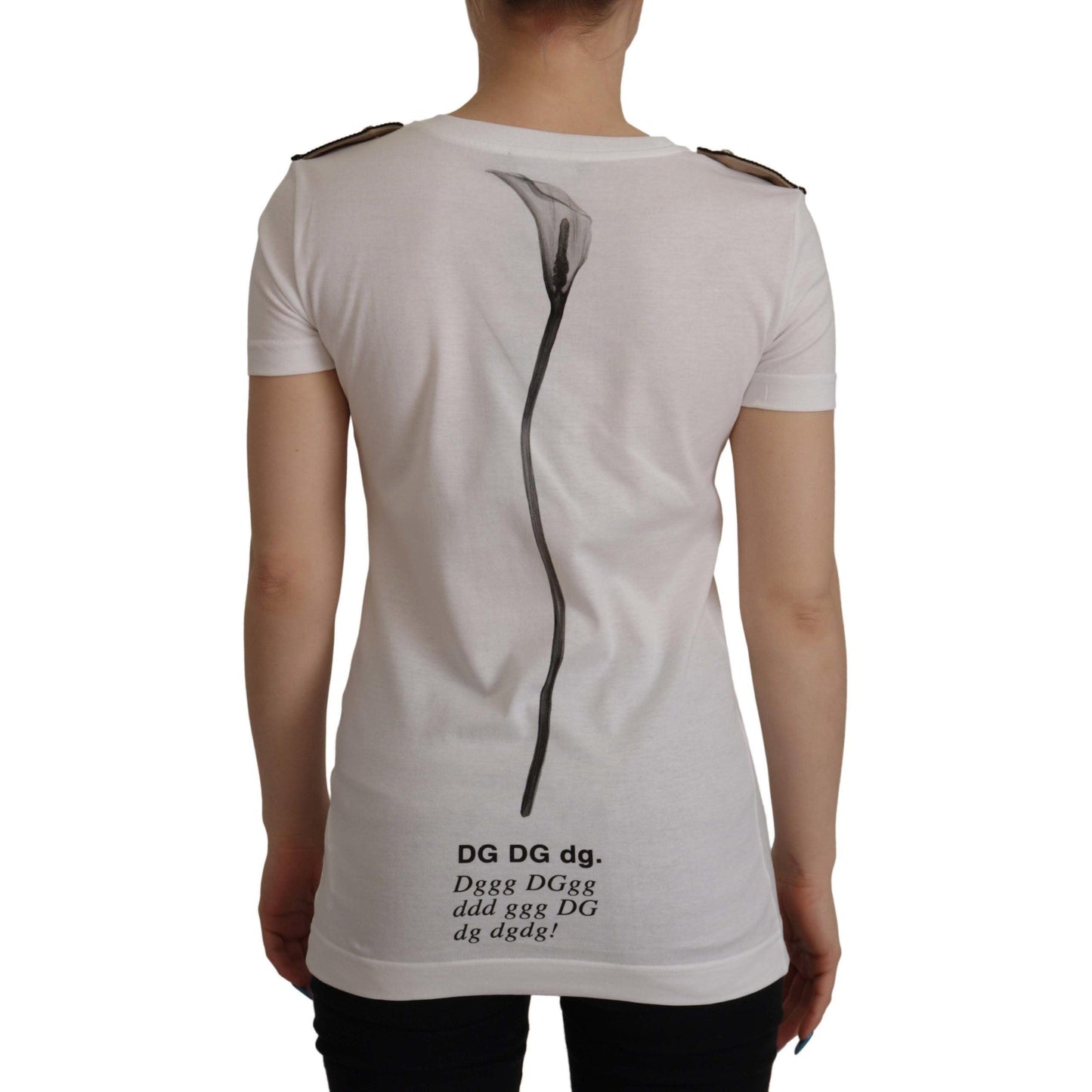 Dolce & Gabbana White Black Roses Crewneck Cotton T-shirt