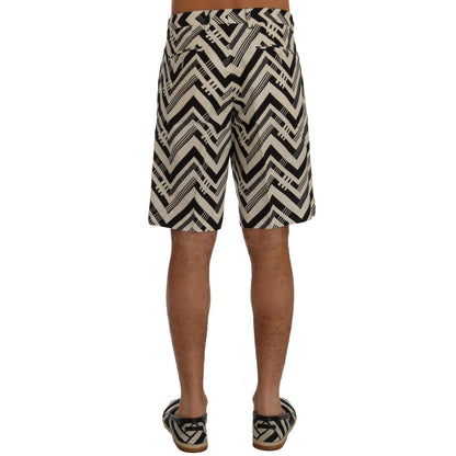 Dolce & Gabbana White Black Striped Cotton Linen Shorts