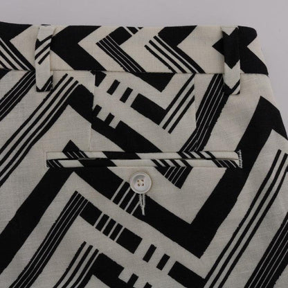 Dolce & Gabbana White Black Striped Cotton Linen Shorts