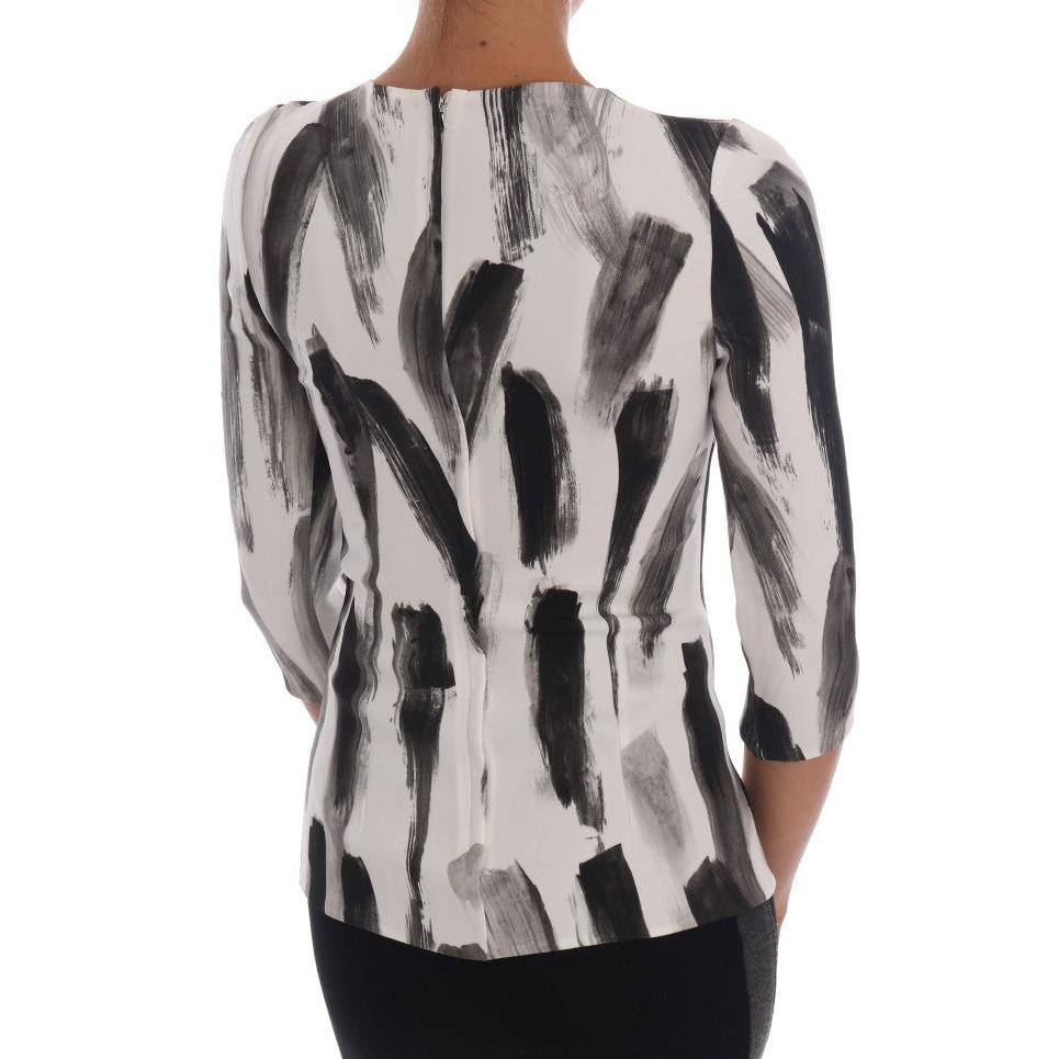 Dolce & Gabbana White Black Striped Printed Blouse Top