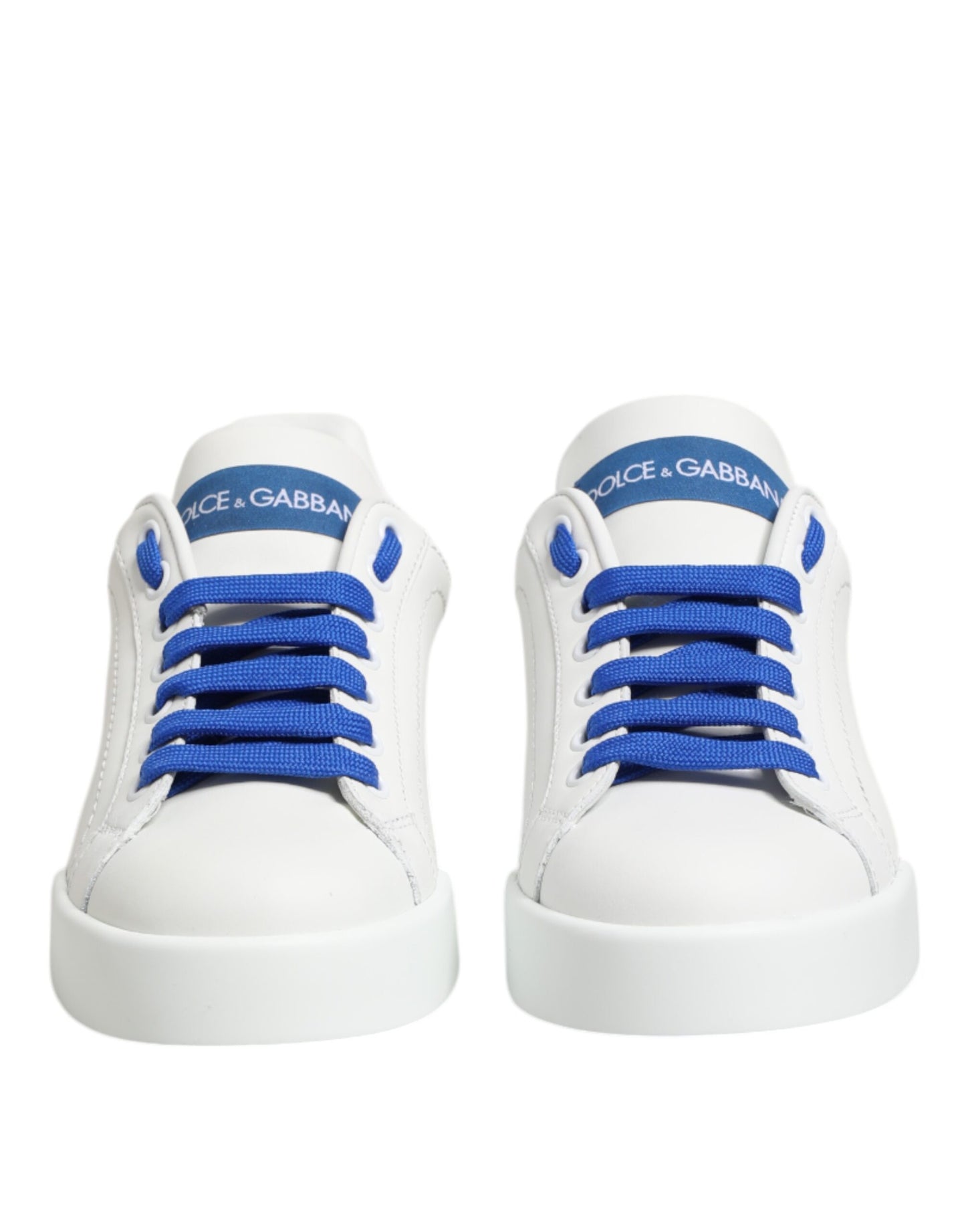 Dolce & Gabbana White Blue Leather Low Top Sneakers Shoes