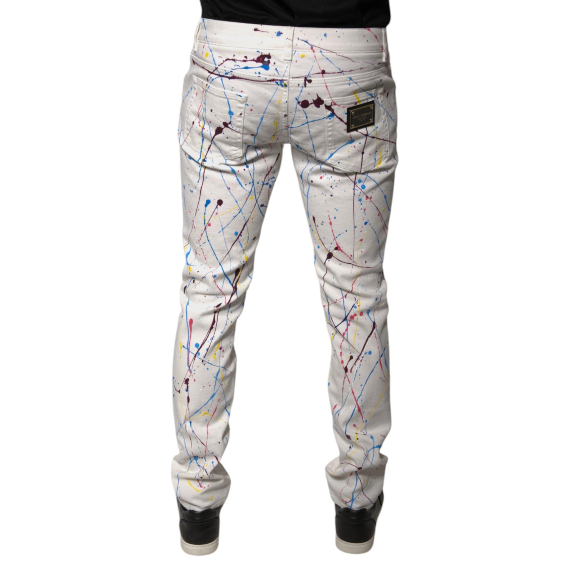 Dolce & Gabbana White Color Splash Print Skinny Denim Jeans