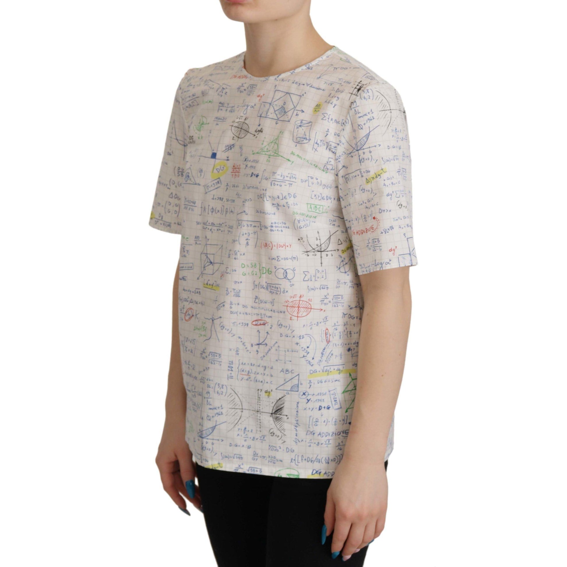 Dolce & Gabbana White Cotton Algebra Print Short Sleeves Top