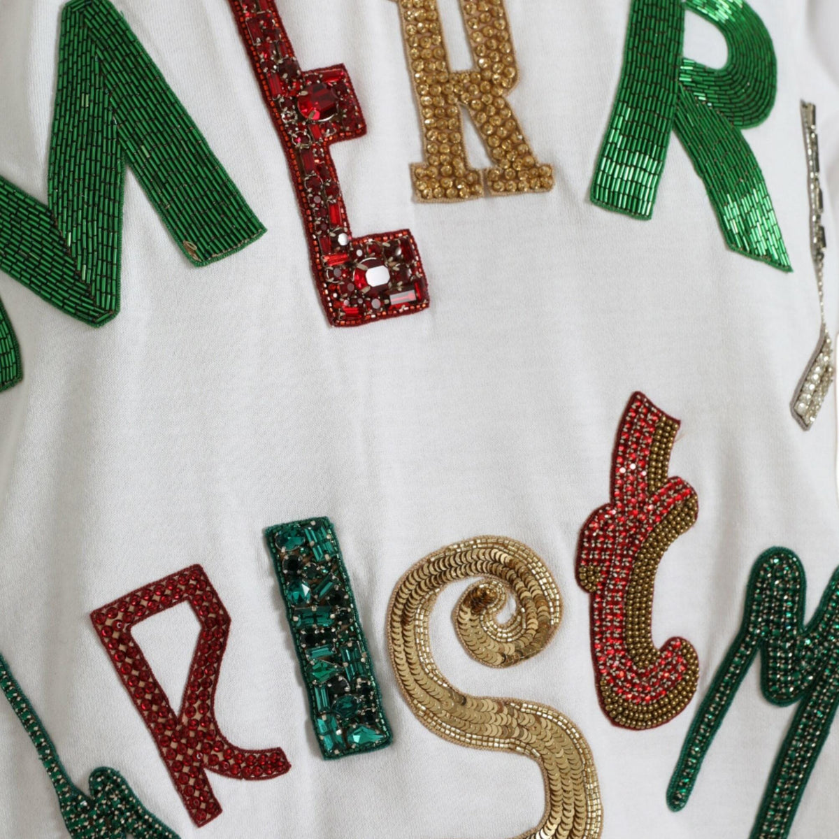 Dolce & Gabbana White Cotton Christmas Sequin Fur T-shirt