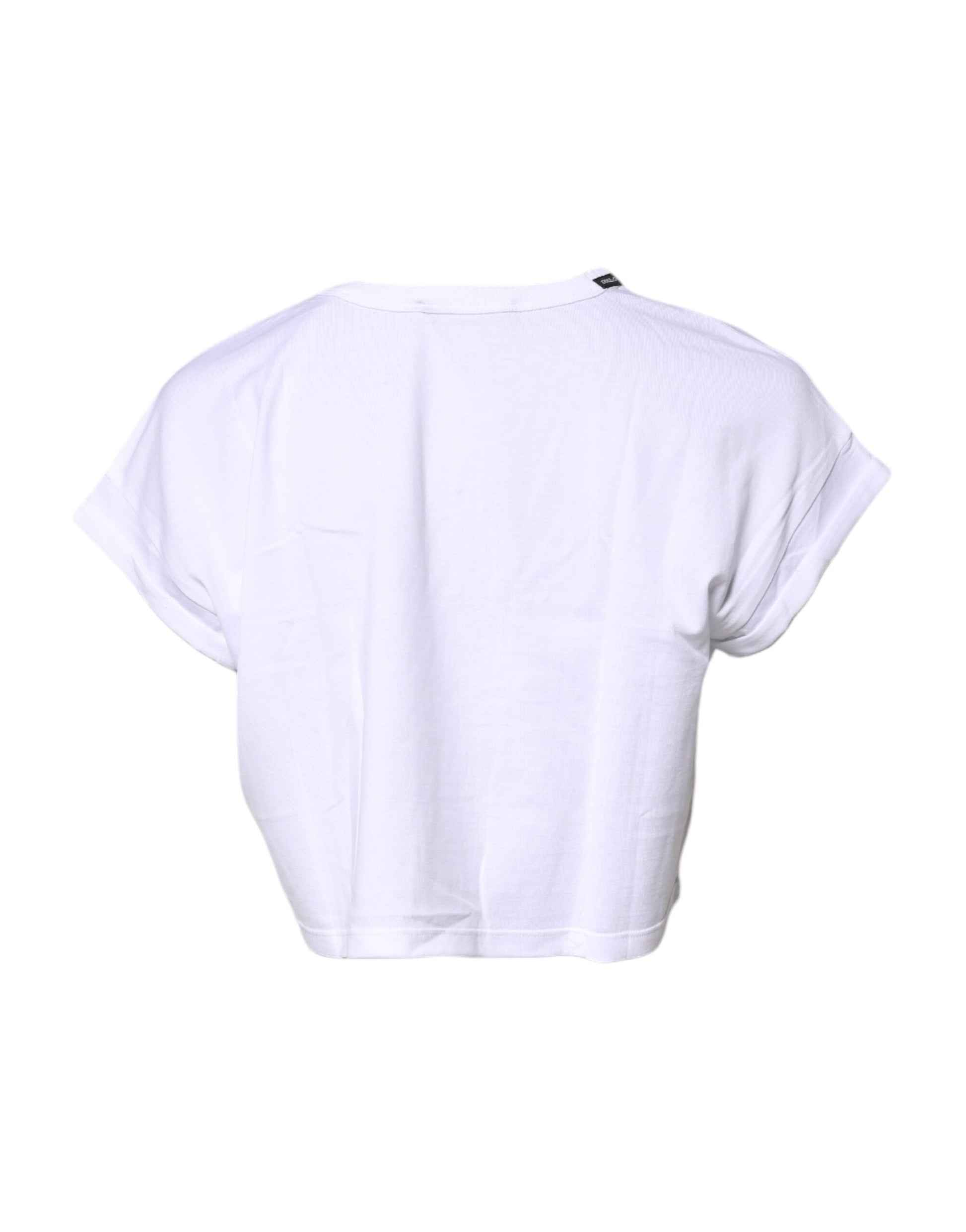 Dolce & Gabbana White Cotton Crew Neck Cropped T-shirt Top
