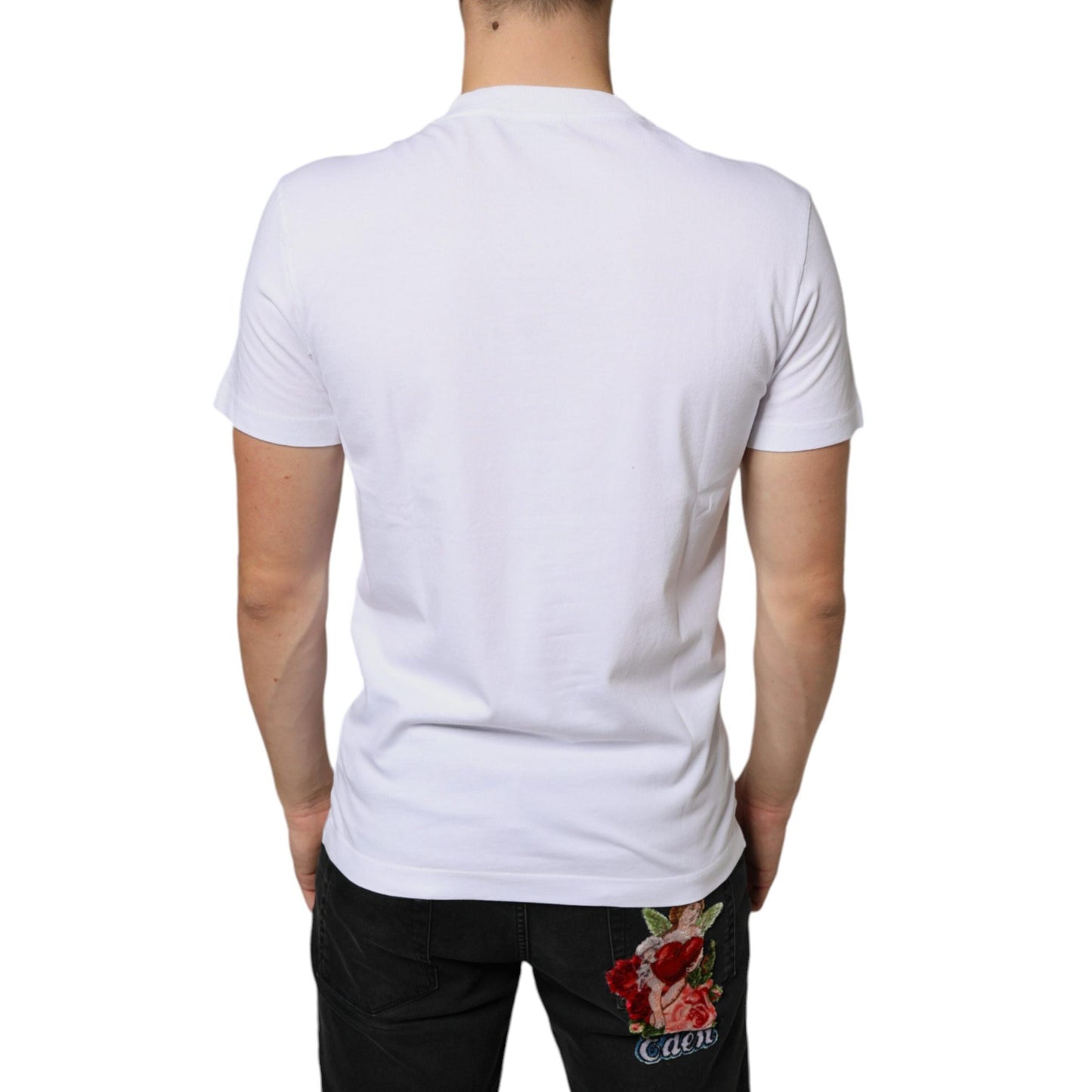 Dolce & Gabbana White Cotton DG Applique Casual T-shirt