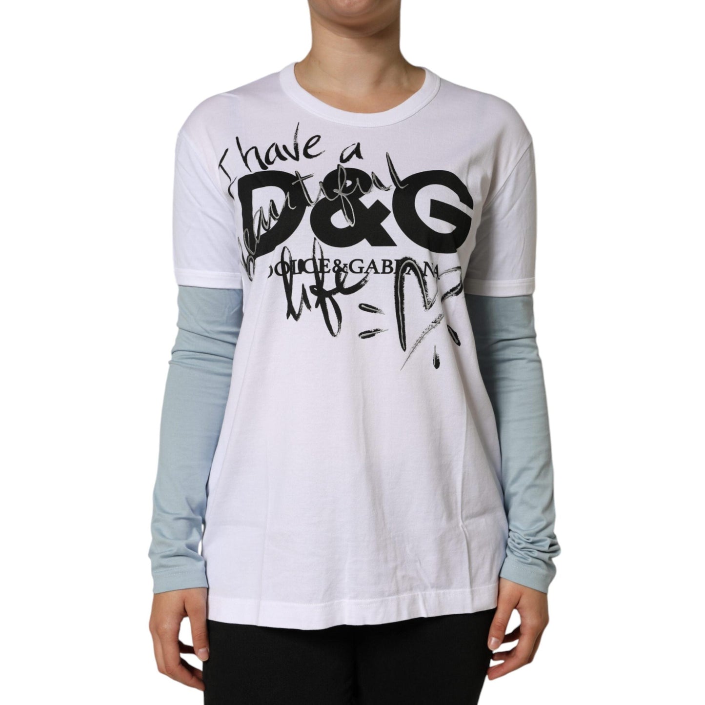 Dolce & Gabbana White Cotton Logo Print Round Neck T-shirt
