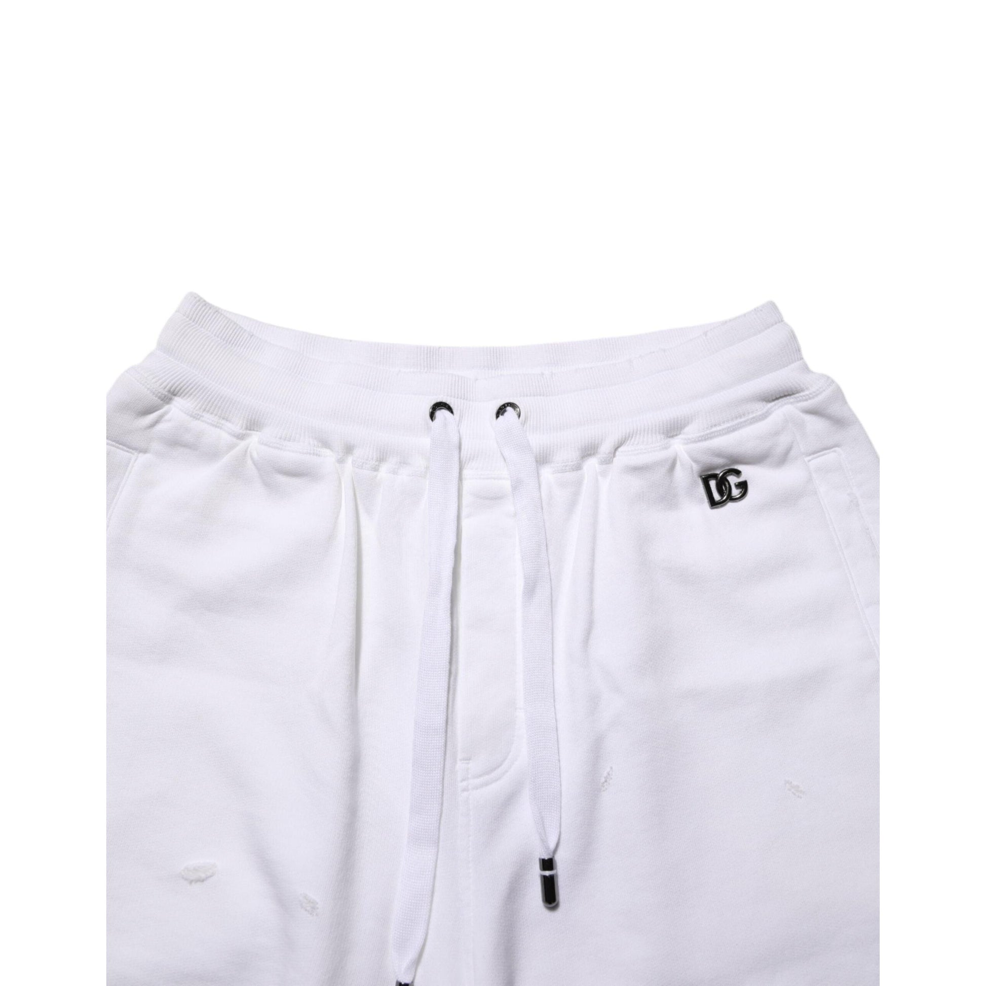 Dolce & Gabbana White Cotton Ripped Bermuda Sweatpants Shorts