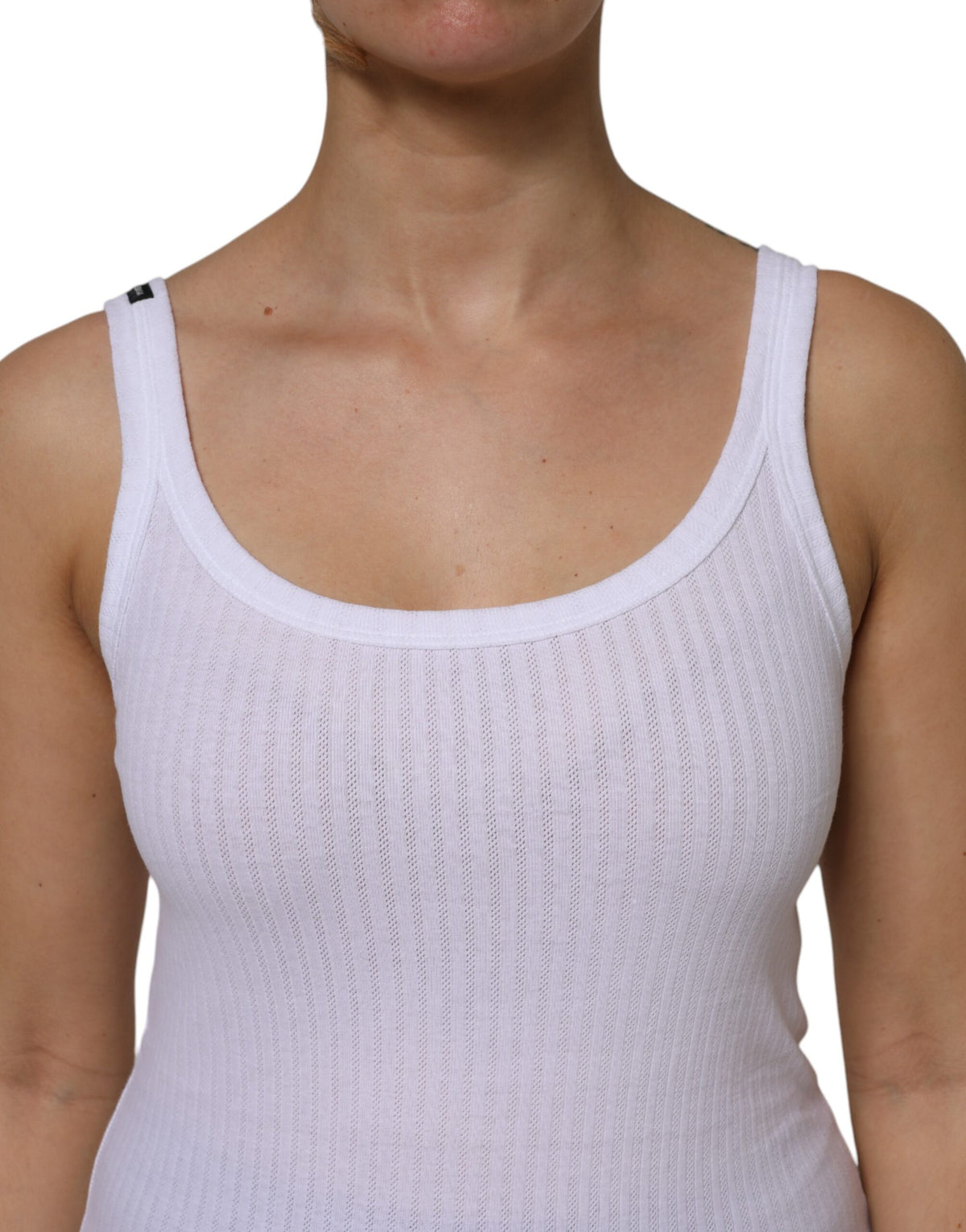 Dolce & Gabbana White Cotton Round Neck Sleeveless Tank Top
