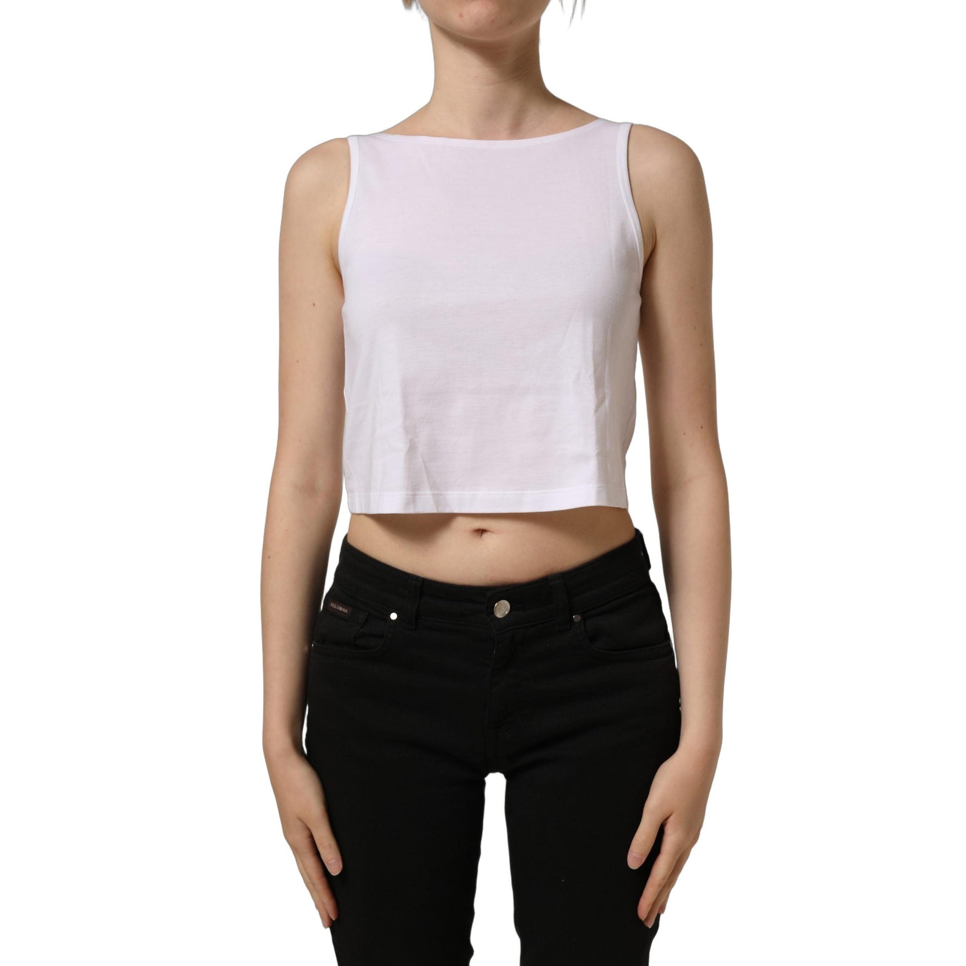 Dolce & Gabbana White Cotton Sleeveless Cropped Tank Top