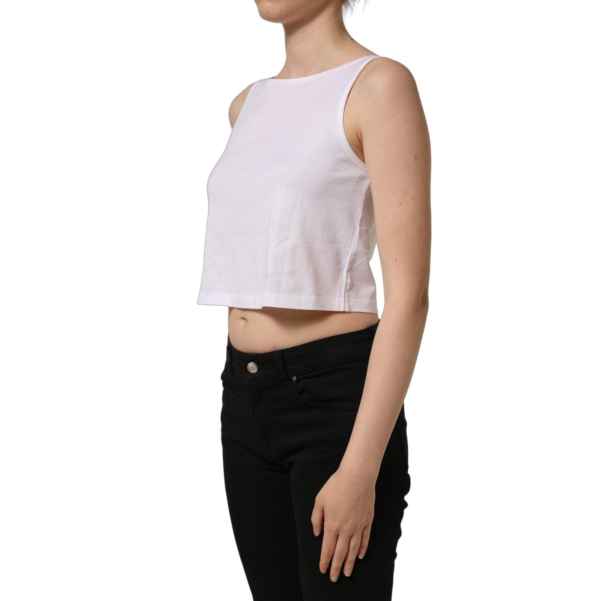 Dolce & Gabbana White Cotton Sleeveless Cropped Tank Top